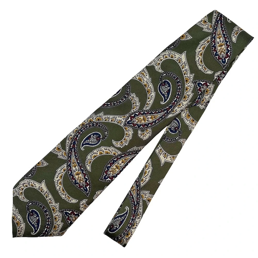 CHRISTIAN DIOR Men's Paisley Neck Tie • 100%‎ Silk • olive green, multicolor